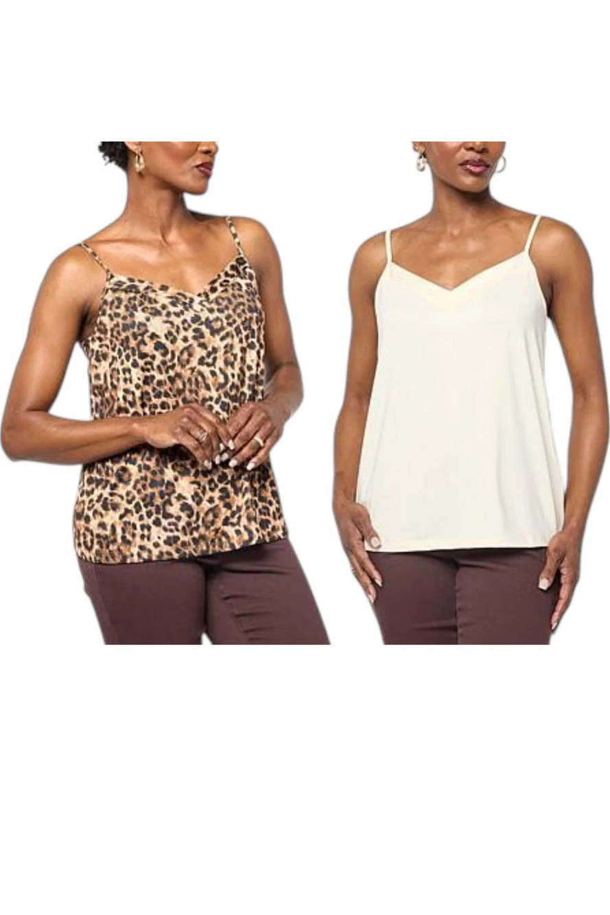 G by Giuliana Women's 2-Pack Knit Camisole Vanilla Cream/Taupe Leopard - Regular